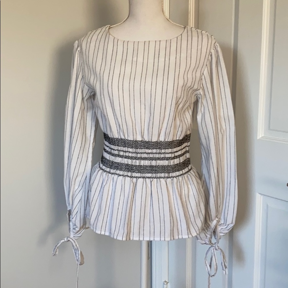 J.O.A shirt size S white pinstriped black